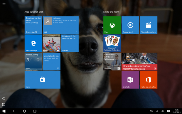 Der Startbildschirm des Tablet-Modus von Windows 10 (Screenshot: Golem.de)